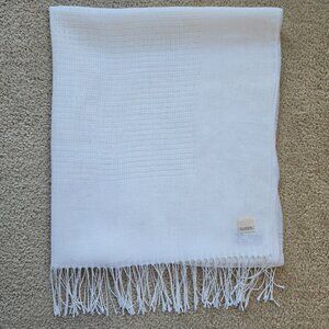 Tanner White Linen Scarf Wrap With Open Weave Detail
